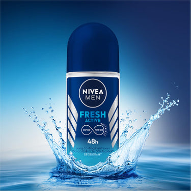 NIVEA MEN Fresh Active 50ml Deo Roll On | With Fresh Ocean Extracts| 72 H Freshness| 0% Alcohol | Dermatologically Approved & Paraben Free Formula (Pack of 3)